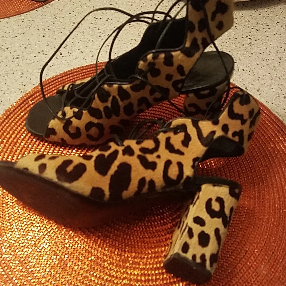 Saint Laurent Babies 90mm strappy sandal heels w pony hair size 38.5 - Picture 5 of 10